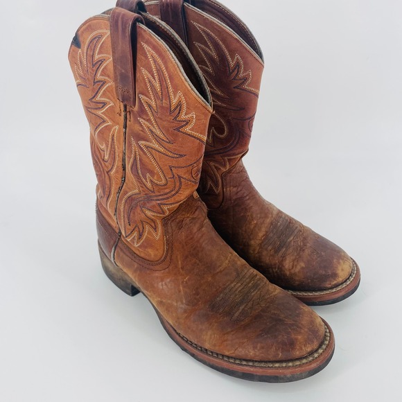 Ariat Brown Leather Square Toe Embroidered Cowboy Boots Mens US 9D Western Work - Picture 2 of 16
